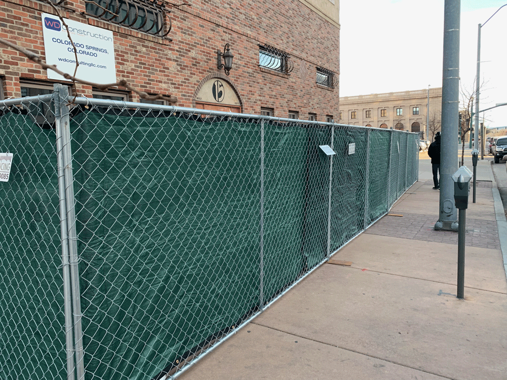 Temporary fence around construction in Colorado Springs