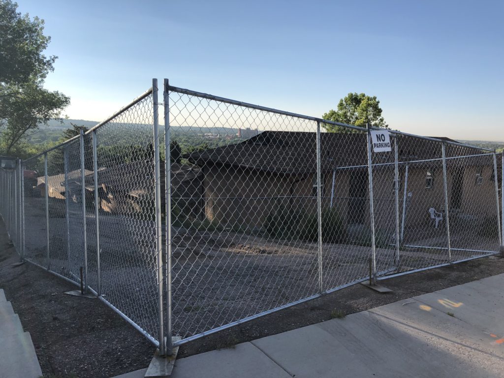 Temporary fence corner in Colorado Springs